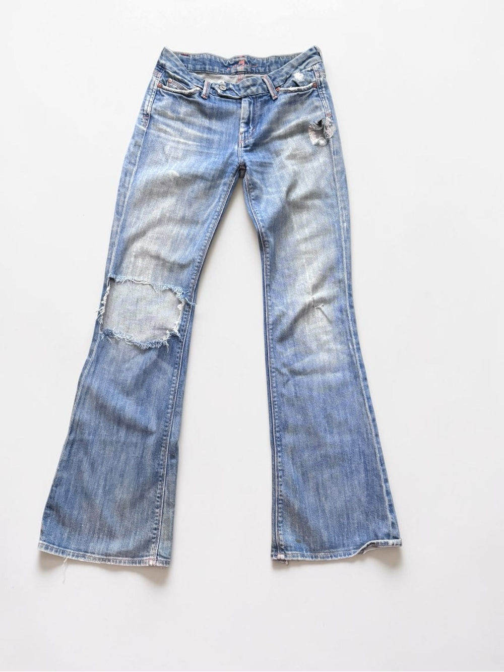 7 For All Mankind Vintage Y2K Low Rise Flare Jeans Distressed Made USA 27